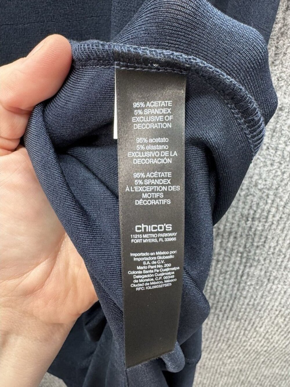 Chico’s Travelers Neck-Band Choker Dress Womens 2/Large Navy Blue Midi Slinky - Picture 7 of 13